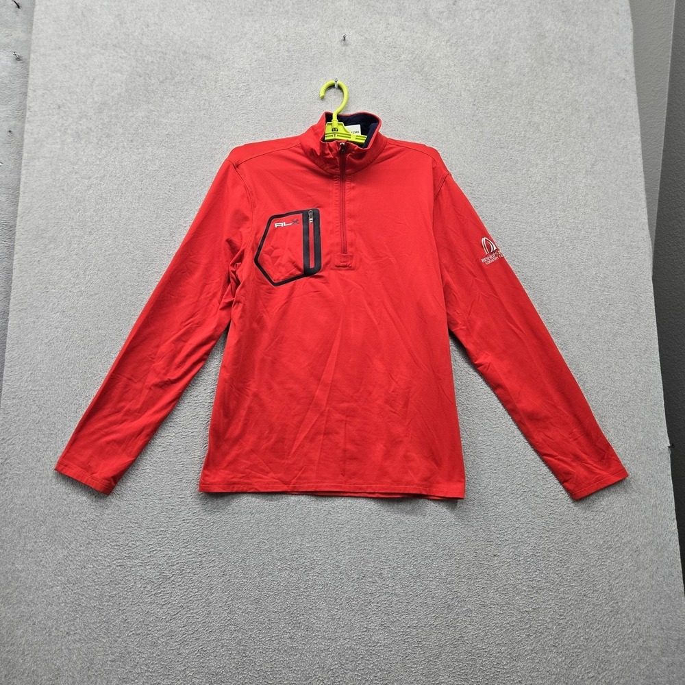 RLX Ralph Lauren Men Sweatshirt‎ M Red 1/4 Zip Fleece Logo Long Sleeve Mock Neck